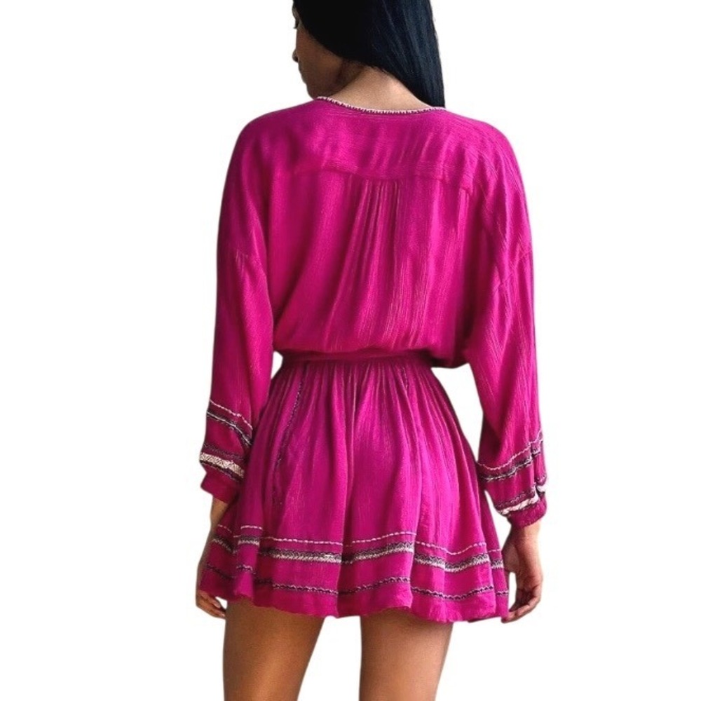 NEW FREE PEOPLE Delilah Embroidered Wrap Mini Dress Size M Pink Festival‎ Boho - Picture 3 of 11